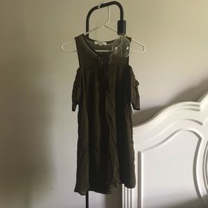 Olive Green Off The Shoulder Smocked Dress